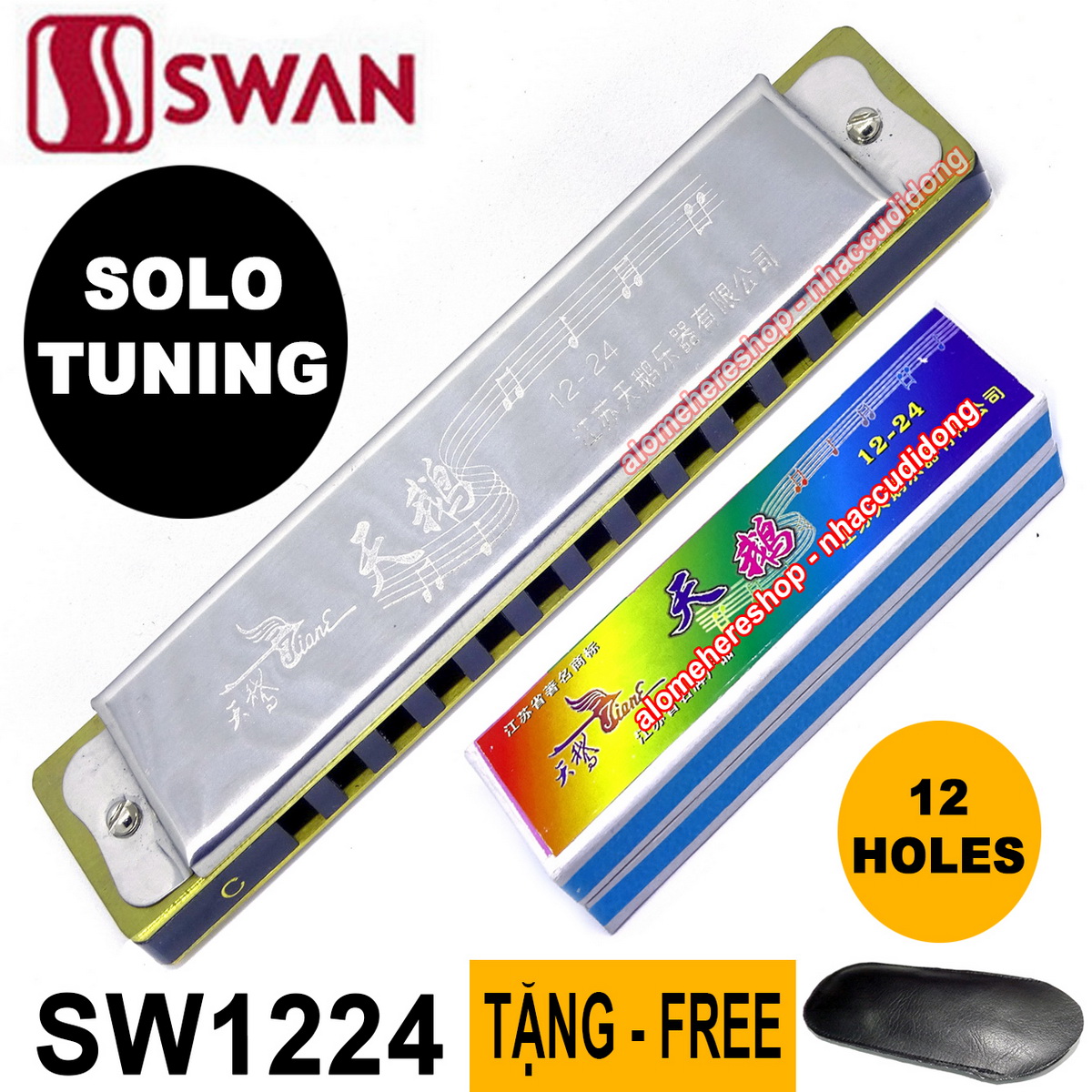 Kèn harmonica Swan 12 lỗ SW1224 Solo Tuning key C (Bạc)
