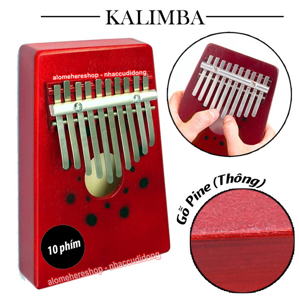Đàn Kalimba 10 Phím Cơ Bản Gỗ Thông (Đỏ Tía)