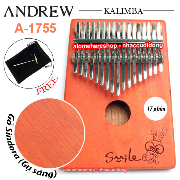 Đàn Kalimba Andrew 17 Phím Gỗ Sindora (Gụ - Vân Gỗ Sáng 2) Smile