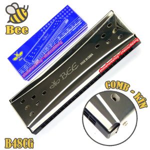 Kèn harmonica tremolo double slide Bee key C - G comb kín (Bạc)