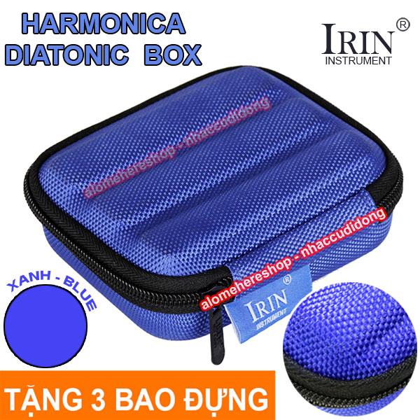 Hộp đựng 3 kèn harmonica 10 lỗ diatonic Irin (Xanh)