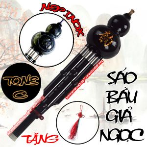 Sáo Bầu nhựa giả ngọc có nẹp Inox tone C (Đen)