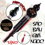 Sáo Bầu nhựa giả ngọc có nẹp Inox tone Bb (Đen)