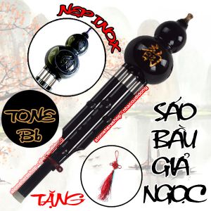 Sáo Bầu nhựa giả ngọc có nẹp Inox tone Bb (Đen)