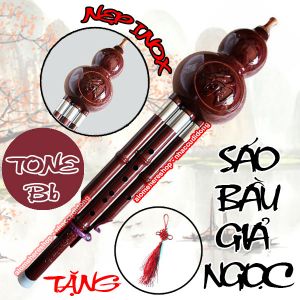 Sáo Bầu nhựa giả ngọc có nẹp Inox tone Bb (Nâu Đỏ)