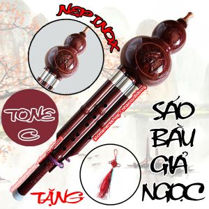 Sáo Bầu nhựa giả ngọc có nẹp Inox tone C (Nâu Đỏ)