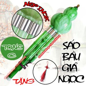 Sáo Bầu nhựa giả ngọc có nẹp Inox tone C (Xanh Lục Bảo)