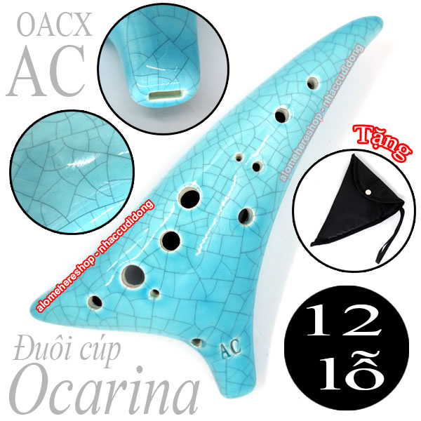 Sáo Đất Ocarina Đuôi Cúp Đầu Vểnh 12 lỗ xanh ngọc OACX