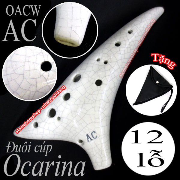Sáo Đất Ocarina Đuôi Cúp Đầu Vểnh 12 lỗ trắng ngà OACW