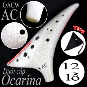 Sáo Đất Ocarina Đuôi Cúp Đầu Vểnh 12 lỗ trắng nứt OACW