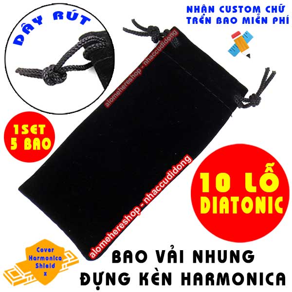 Bao Nhung Đựng Kèn Harmonica 10 Lỗ Diatonic Đen (Bộ 5 Bao)