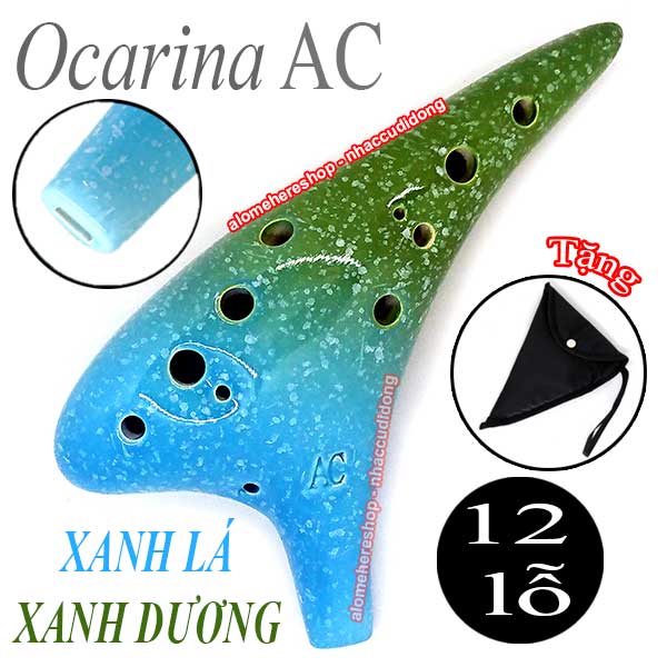 Sáo Đất Ocarina Đuôi Cúp Đầu Vểnh 12 lỗ xanh lá xanh dương OACXX