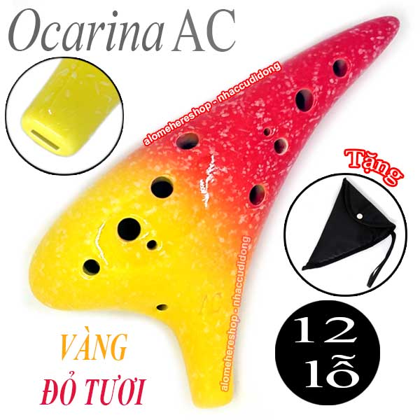 Sáo Đất Ocarina Đuôi Cúp Đầu Vểnh 12 lỗ đỏ vàng OACDV