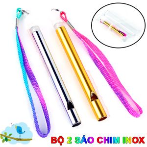 Bộ 2 Cây Sáo Rút Giả Tiếng Chim Inox Bạc Vàng
