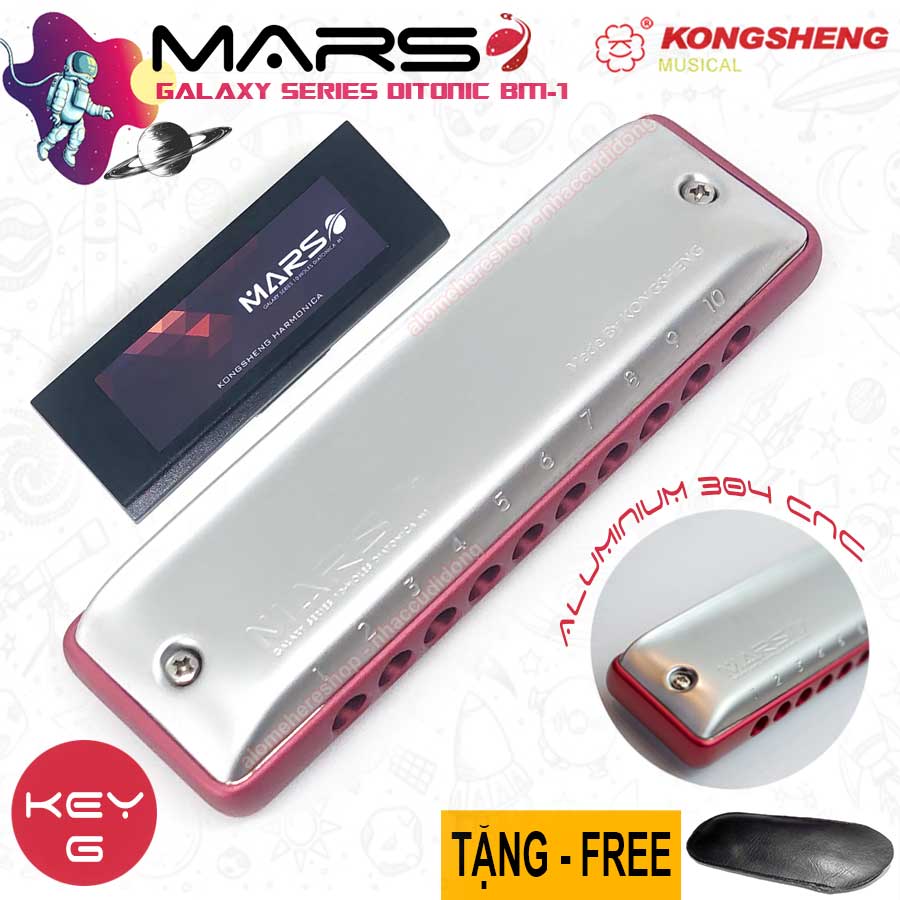 Kèn Harmonica Diatonic 10 Lỗ Cao Cấp KongSheng Mars MB-1 Đỏ Lỗ Thổi Tròn Comb CNC Key G