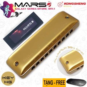 Kèn Harmonica Diatonic 10 Lỗ Cao Cấp KongSheng Mars MB-1 Vàng Gold Lỗ Thổi Tròn Comb CNC Key High G