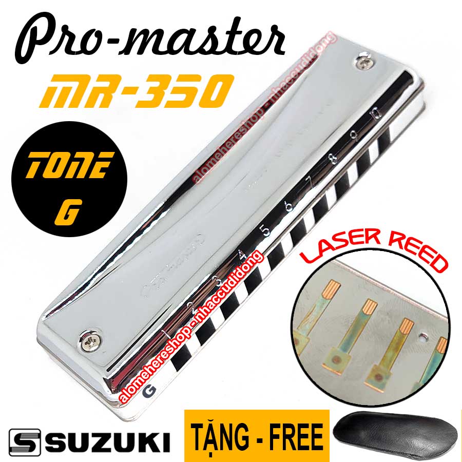 Kèn Harmonica Diatonic 10 Lỗ Suzuki Promaster MR-350 Key G (Metal Silver)