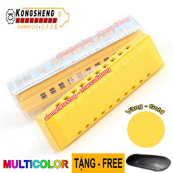 Kèn harmonica KongSheng Plastic key C Multicolor 10 lỗ (Vàng - Gold)