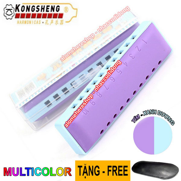 Kèn harmonica KongSheng Plastic key C Multicolor 10 lỗ (Tím Xanh)