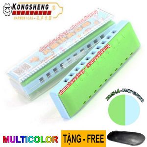 Kèn harmonica KongSheng Plastic key C Multicolor 10 lỗ (Xanh Lá Cây - Xanh Dương)